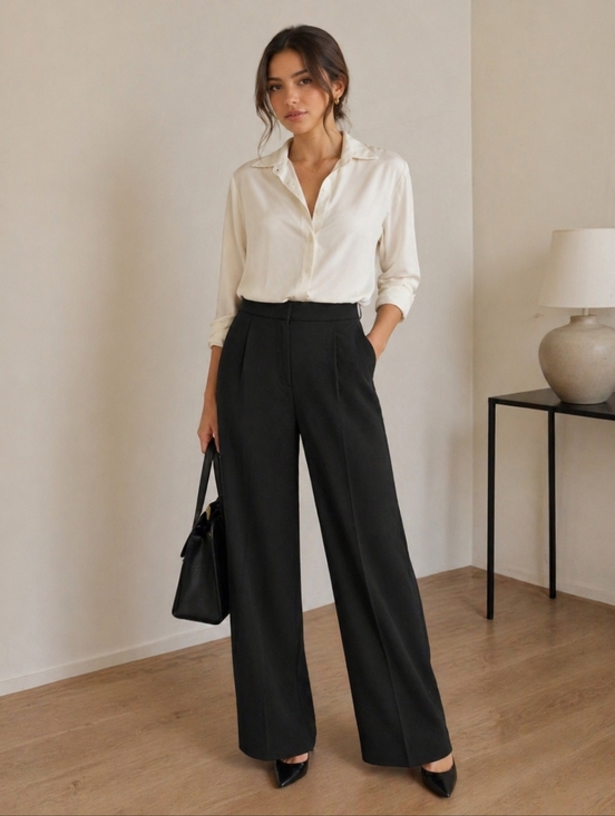 Dynamite Pants - BLACK WIDE LEG TROUSERS HIGH WAIST CLASSIC TAILORED PANTS SIZE 6